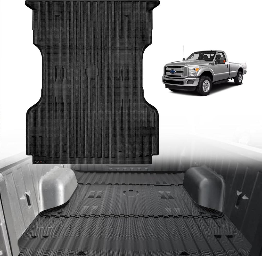 TripleAliners Truck Bed Mat Compatible with 1999-2016 Ford Super Duty F250/F350/F450 Accessories 6.8FT Vehicle Perfectly Flush All Weather Protection TPE Heavy Duty Pickup Bed Liner Cargo Mat (99-16 F250&F350&F450 6.8FT)