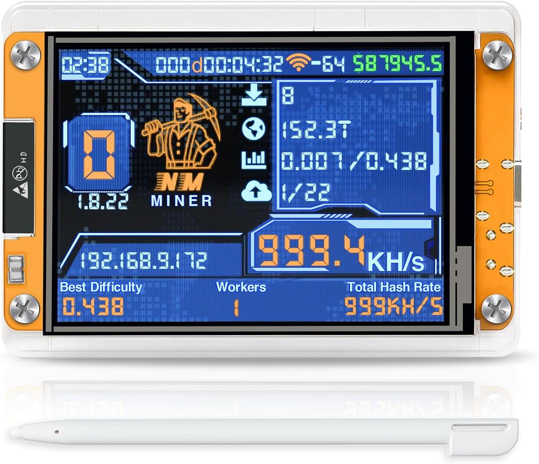 Bitcoin Miner BTC V2 NMMiner  1010 H/s Hashrate, Crypto Miner for ESP32 2.8" Smart Display Development Board, Desktop Solo Lucky Miner - Yellow