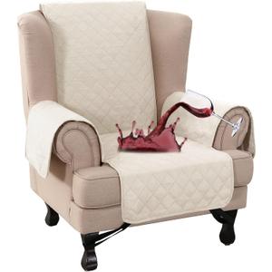 Turquoize 100% Waterproof Wing Chair Cover Wing Armchair Slipcovers Chair Couch Protector Triple Non-Slip Sofa Slipcover for Wing Chair Furniture Protector for Pets, Kids, Dog (Wing Chair, Ivory)