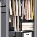 MOGELAFOO Portable Closet Wardrobe for Small Room, 35-Inch Clothing Organizer Storage Rack with 2 Clothes Hanging Rods and 4 Shelves, Non-Woven Fabric Cover, Grey