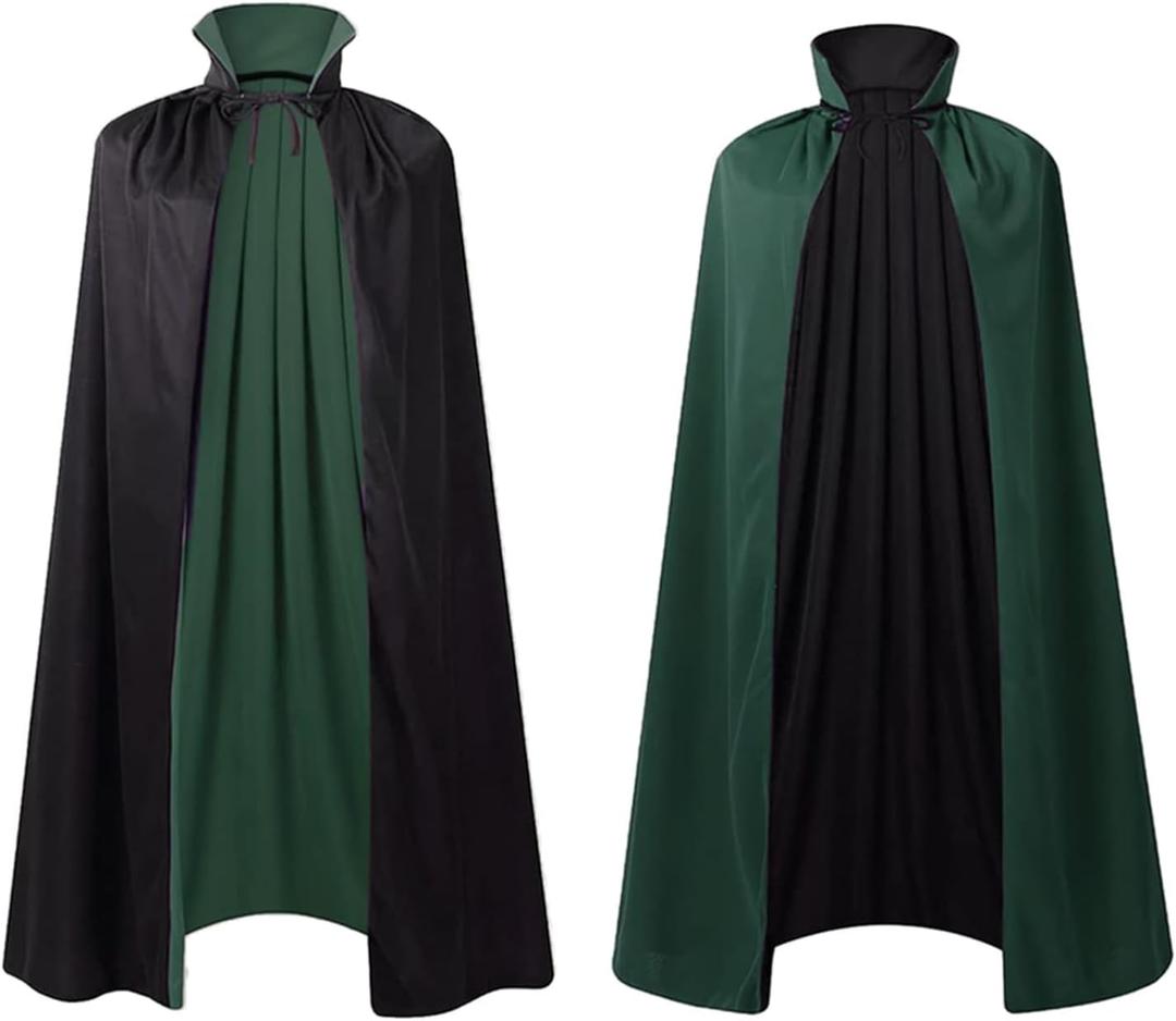 Stand Collar with Hood Reversible Cloak Masquerade Cape Costume, Black and Red
