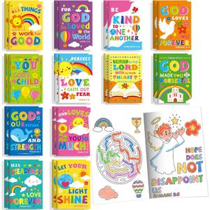 BenLouis 24 Pcs Bible Verses Mini Coloring Books Kids Christian Party Favors Small Activity Books Bulk for Kids Sunday School Religious Church Goodie Bags Stuffers Return Gifts Classroom Travel