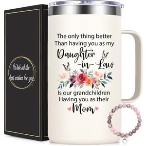 Lifecapido Daughter in Law Mothers Day Gifts, 20oz Insulated Coffee Mug with Bracelet, Birthday Christmas Mothers Day Gifts for Daughter in Law, Creamy