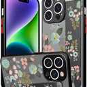 Compatible for iPhone 14 Pro Case Cute with Strap Stand Finger Kickstand, Designer Cool Silicone Cases Funda Cover - Green Flowers Spring Nature