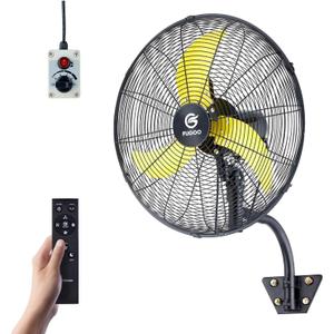 FUGOO 20" Outdoor Wall Fan, BLDC Motor, IP54 Waterproof, Remote, 4-Speed | 4000CFM high velocity, 90° oscillation, all-metal, whisper-quiet, enclosed design, energy-saving, garage shop.