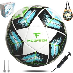 Youth Soccer Ball Size 3/4/5, Kids Outdoor Play Game Training Practice Soccer Ball for Teen Boy Girl Indoor Outdoor with 1 Pump 1 Net Bag and 1 Gift Box (White)