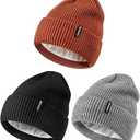 MSDC Beanies Women 3 Pack, Winter Hats for Women Men Fleece Lined Warm for Cold Weather, Beanie for Women Fashion Skull Cap (Black+Gray+Dark Orange)