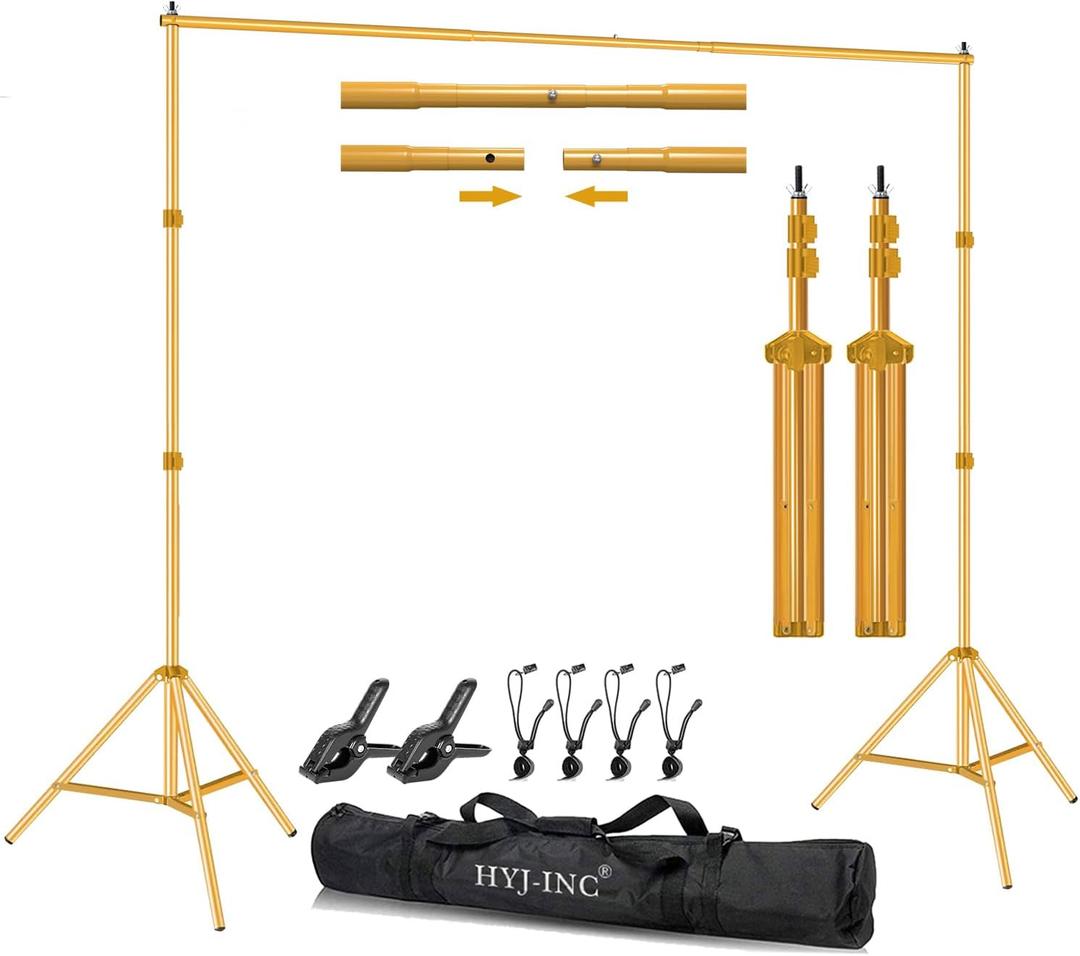 HYJ-INC 10ft x 7ft - Titanium Gold Adjustable Photography Backdrop Support System Photo Video Studio Background Stand Kit with Carry Bag for Portrait & Studio Photography