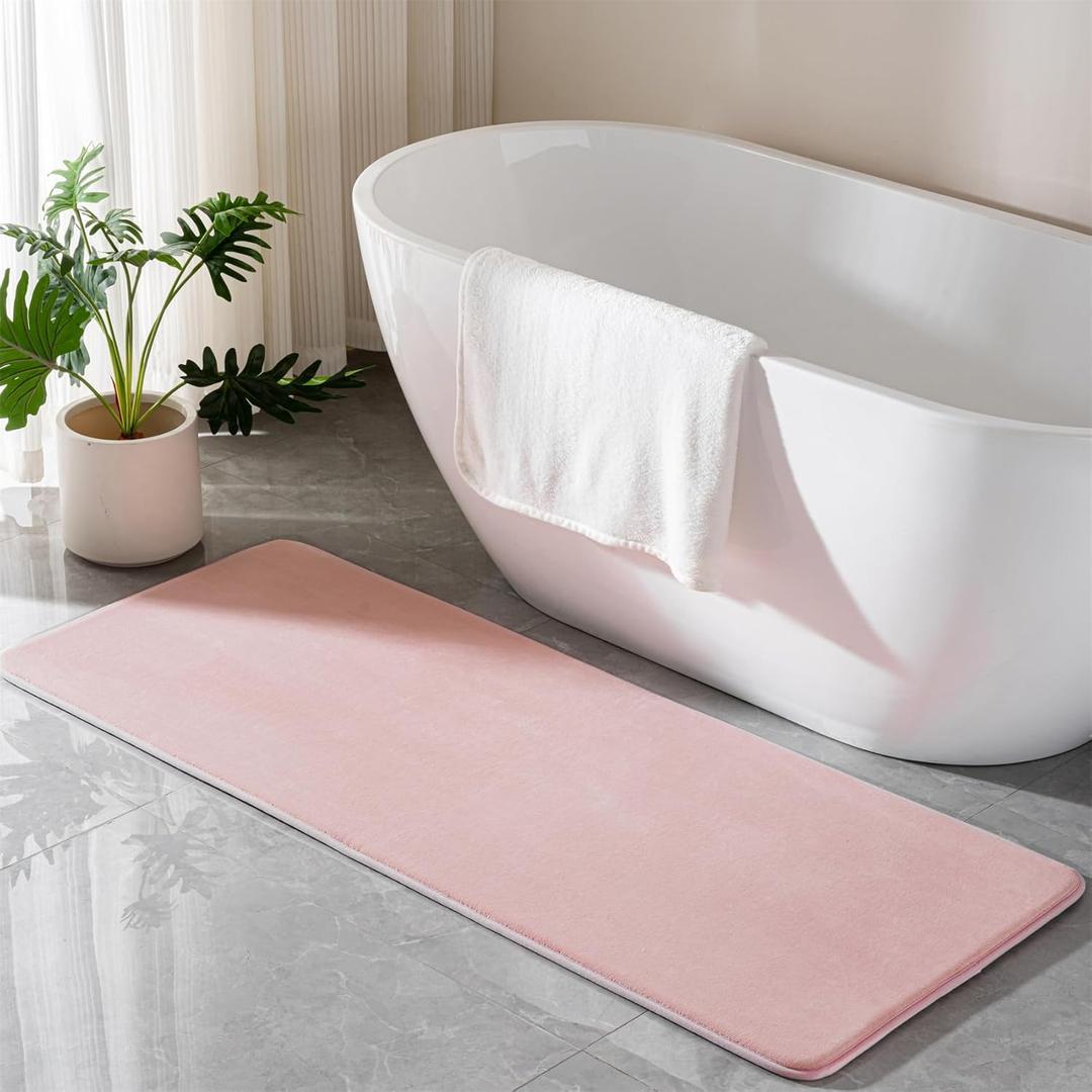 Pink Memory Foam Bath Runner Mat Long Bathroom Rug Microfiber Bathroom Carpet Non Slip Soft Absorbent Washable Bathrug,24" x 60"