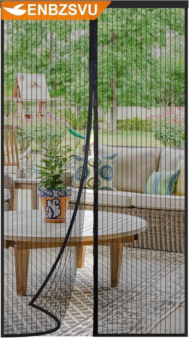 Magnetic Screen Door Mesh, Fit Door 65 x 96 inch, Black Actual Net Screen Size Include Edges 67" x 98" for Patio, Sliding Door, Keeps Bugs Out, Fresh Air Flow, Self Closing