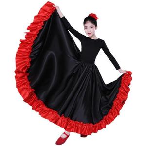 Girls Full Circle Belly Dance Skirts for Spanish Flamenco Costume Mexican Skirt (US, Age, 5 Years, 7 Years, Black)