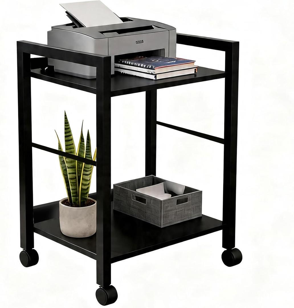 Small Printer Stand with Storage, 2-Tier Minimalist Printer Table, Rolling Cart for Home Office, Fits Small Desktop Printers, Scanner, Fax Machine.Size:17 "L × 12" W × 22" H,Black
