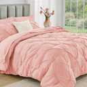JOLLYVOGUE Queen Comforter Set 7 Pieces - Bed in a Bag Queen for All Season, Pintuck Bedding Comforter Sets with Comforter, Flat Sheet, Fitted Sheet and Pillowcases & Shams, Pink
