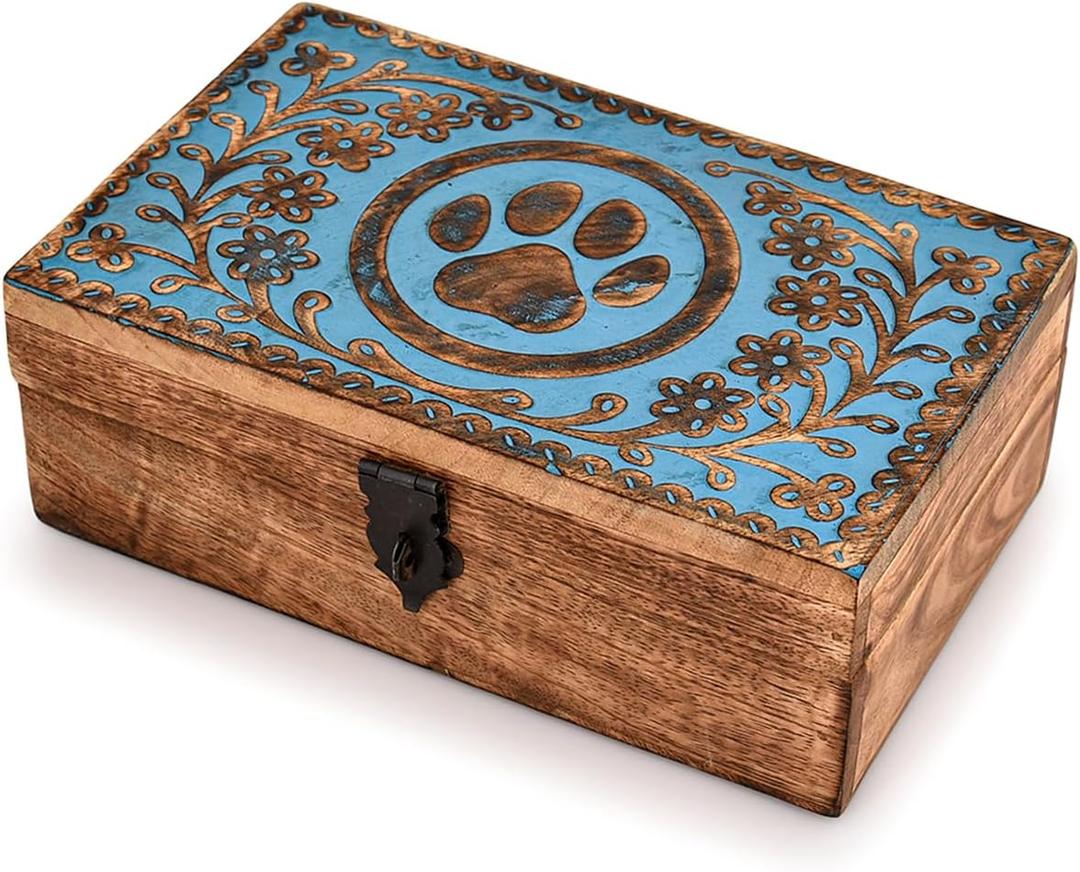 Kimona Jewelry Boxes Mango Wood Handcarved Wooden Decorative Treasure Chest Jewelry Organizer Housewarming Gifts (8"X 5"X 3")