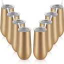 Lifecapido 8 Pack Insulated Champagne Tumblers, 12oz Champagne Flute Tumbler, Stainless Steel Stemless Champagne Glass, Unbreakable Cocktail Cups with Lid for Birthday Party Wedding Christmas (Gold)