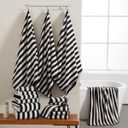 18 Pcs Black White Cabana Stripe Bath Towel Set with Hanging Loop-6 Bath Towels,6 Hand Towels,6 Washcloths Family Towels Set Bathroom Towel Highly Absorbent Quick Dry Shower Towel for Beach Spa Gym