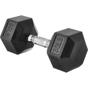 Amazon Basics Rubber Hex Dumbbell for Home Gym with Comfortable Grip, Easy to Hold, Hexagon Shape, 30 Pounds, Single, Black