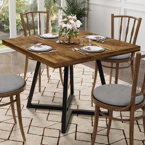 Apicizon Square Kitchen Dining Table for 2, Small Ktichen Table with Metal Base, 31.5" Modern Dinner Table for Dining Room Apartment Restaurant, Rust Brown, 31.5" X 31.5" X 29.9"