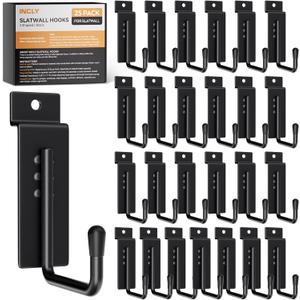 INCLY 25 Pack J-Shaped Slatwall Hooks, Heavy Duty Slat Wall Hanging Hook and Hanger, Slatwall Panel Accessories Display Hooks for Garage, Kitchen, Retail Store