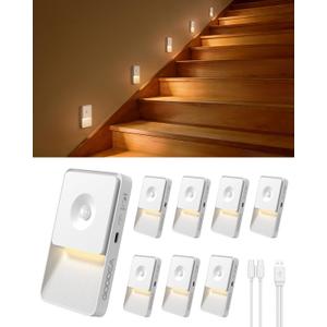 GOODEA Rechargeable Motion Sensor Night Lights for Stairs, Magnetic Stair Lights Indoor, Warm Dimmable Night Light for Hallway,Bathroom,Bedroom,Closet(8Pack)