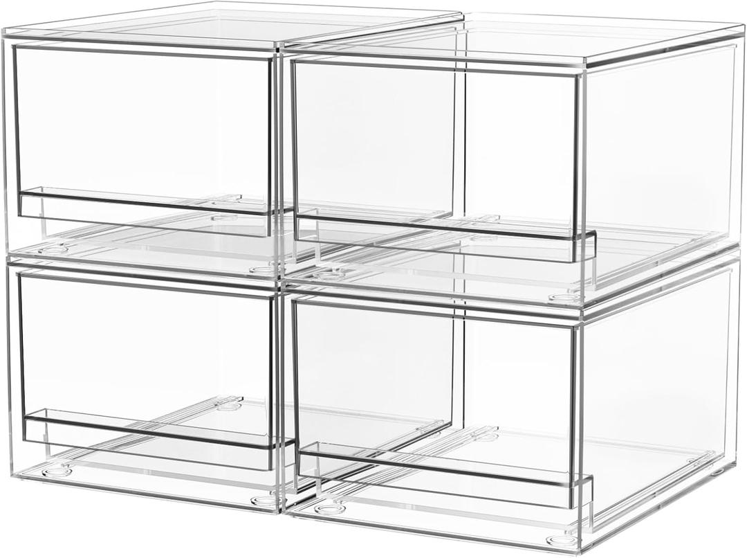 A-LuGei  Acrylic Stackable Drawers, 7.5" L Makeup Organizer, Bathroom Organizer and Storage, Plastic Storage Bins for Kitchen Cabinet Pantry Medicine Fridge