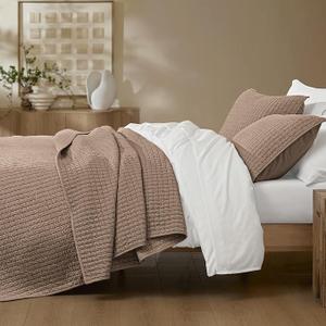 Wonderful 100% Cotton Jersey Queen Quilt - Stitch Heather Mocha Coffee Quilt with 2 Pillow Shams - Soft & Breathable, All-Season Use, Hypoallergenic, Prewashed, Bedspread & Coverlet, 94"x94"