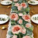 2 Pack 13Ft Artificial Eucalyptus Floral Garland with 16 Flowers Vintage Peony Rose, Pink Fake Flower Greenery Spring Garland Floral Vines for Mantle Wedding Arch Home Table Runner Backdrop Decor