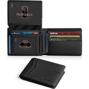 RUNBOX Wallet for Men Slim Rfid Leather 2 ID Window With Gift Box