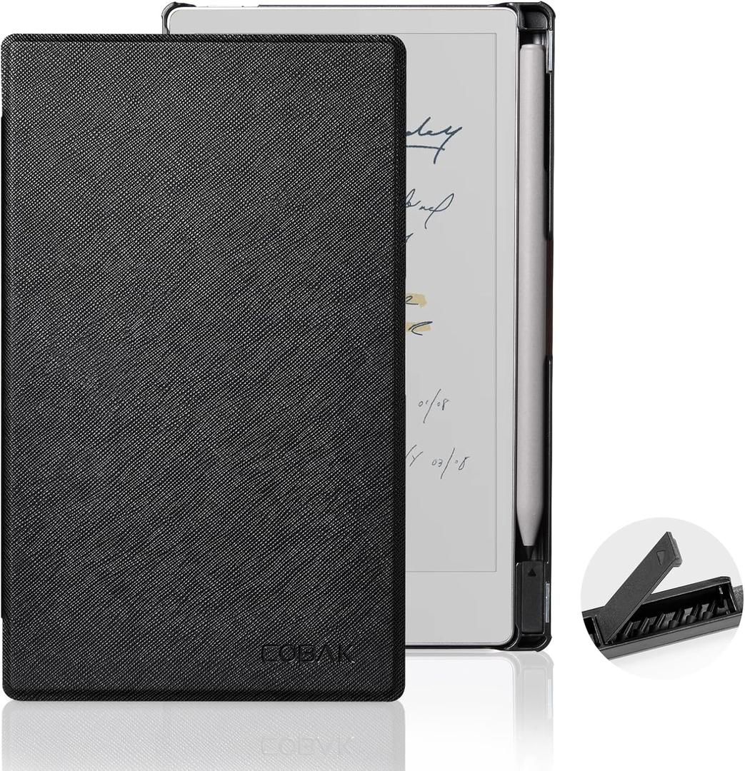 CoBak Case for Remarkable Paper Pro Move 7.3 inch 2025, Hard Back Shell Protective Lightweight Auto Wake/Sleep Smart Folio Cover with Built-in Pen Holder and Nibs Holder (Black)