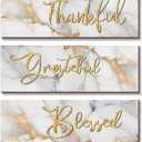 ONIZHITY 3Pcs White and Gold Bathroom Decor White Gold Wall Decor Thankful Grateful Blessed Quote Marble Style Versatile Home Art for Motivation Girls Bedroom Living Room Office (12x4'')