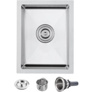 POPFLY 13 Inch Undermount Bar Sink, 18 Gauge Stainless Steel 13x17" Sink Outdoor Brushed Nickel Single Rv Prep Sink, 6 inch Depth Utility Kitchen Small Under counter Water Sinks