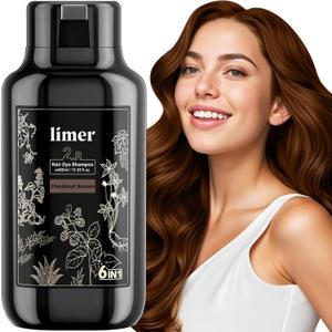 Limer Hair Dye Shampoo, Chestnut Brown 6-in-1 Natural Herbal Hair Color Shampoo, Semi-Permanent Gray Coverage with Pleasant Scent, Ammonia-Free Formula for Women & Men (460ml/15.55fl oz)