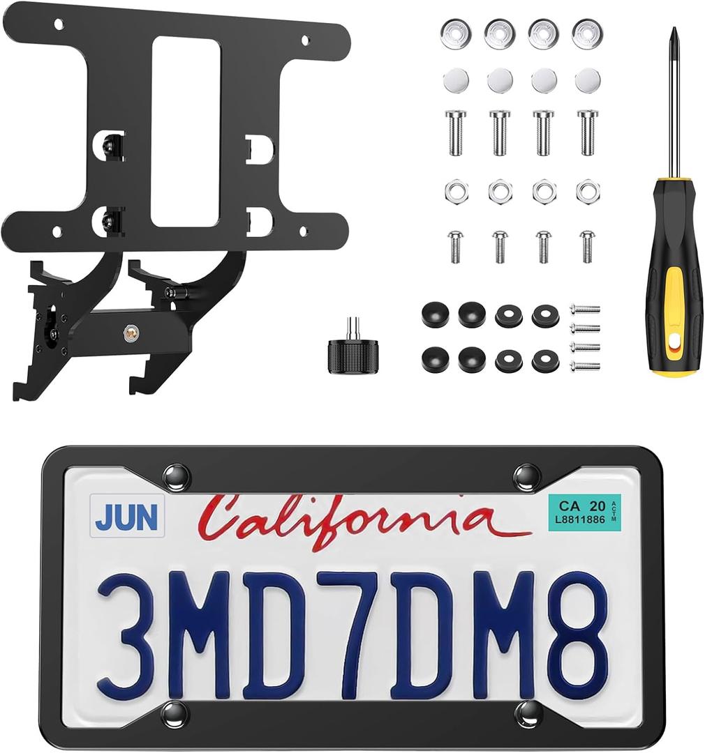 License Plate Frame for Tesla Model Y/3, with Front License Plate Mount & Universal Frame Cover, Fit 2021-2024 Model Y & 2017-2023 Model 3, Aluminum License Plate Holder No Drill & Anti-Theft (Black)