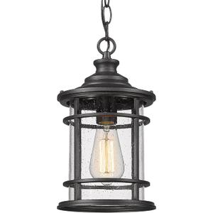 Emliviar Outdoor Hanging Pendant Light - 12 Inch Hanging Lantern for Front Porch, Seeded Glass Shade in Black Finish, XE229H BK (Large)