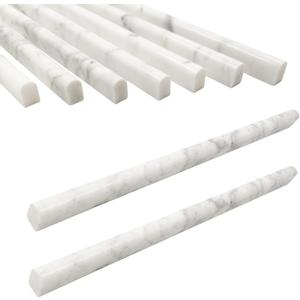 15 Pack 0.5"X12" Carrara White Marble Pencil Liner Tile, Polished Marble Tile Edge Trim for Kitchen Backsplash, Bathroom and Shower Walls (Carrara White (0.5''x12''))