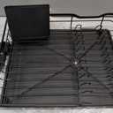 Dish Drying Rack, Stainless Steel Rustproof Dish Rack for Kitchen Counter, Sturdy Dish Drainer with Drainboard, Drainage, Utensil Holder for Various Kitchenware, 16.2"(L) x 12.6"(W), Black