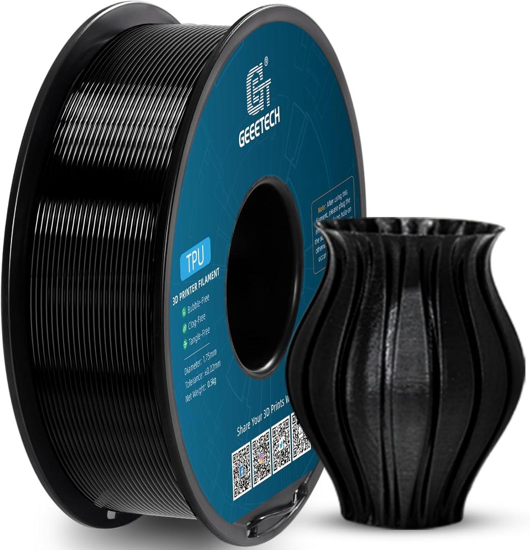 Geeetech TPU Filament 1.75mm, 0.5KG/500g (1.1lbs) Spool, Shore 95A Flexible 3D Printer Filament with High Elasticity, Dimensional Accuracy 0.03mm, Fits Most FDM Printers, Black
