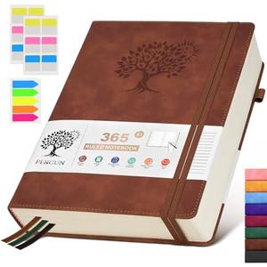 PERCUN A4 Lined Journal Notebook，365 Page Large Leather Journals for Writing Women Men，Hardcover Notebook with 100Gsm Thick Pages for Travel，Work，School，College Ruled, Daily Diary (8.5" x 11.4")
