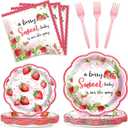 Qyeahkj 100 Pcs Strawberry Baby Shower Party Plates Napkins Forks Supplies Set Sweet Berry Tableware Party Supplies A Berry Sweet Baby Is On The Way Strawberry Dinnerware Decorations Favors Serve 25