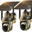 4G LTE Cellular Trail Cameras 2K 360 View Live Streaming Game Camera Built-in SIM Card with Motion Activated Color Night Vision Remote Phone Access Solar Powered Trail Camera IP65 Waterproof 2 Pack