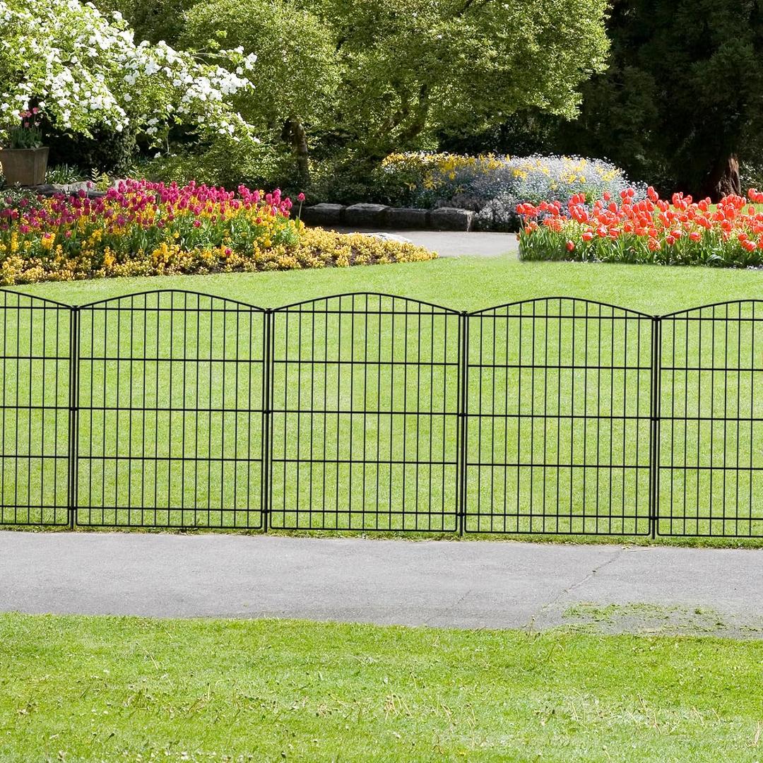 INJOPEXI Decorative Garden Fence - 6 Panels, 11.8ft L x 30in H, Rustproof Wire, Animal Barrier, Outdoor for Backyard Patio - No Gate (6 Panels 11.8ft(L)-30"(H) - Without Gate)
