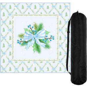 Snowy Green Pine Needle Wreath Christmas Mahjong Mat Wonderland Mahjong Table Mat with Carrying Bag 31.5" x 31.5" Cute Aesthetic Anti Slip Noise Reduction Game Table Cover for Poker Card Board