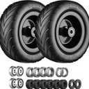 13x5.00-6 Flat Free Tire and Wheel,Zero Turn Mower Front Tires with 3/4", 5/8" and 1/2" Bearings, Compatible with Lawn Mower or Garden Tractor Black Rim -2Pack