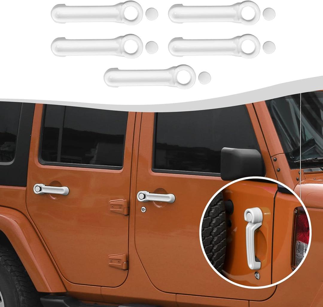 Door Handle Cover & Tailgate Handle Cover Inserts, 5Pcs Exterior Door Handle Accessories Compatible with 2007-2018 Jeep Wrangler JKU 4-Door(White)