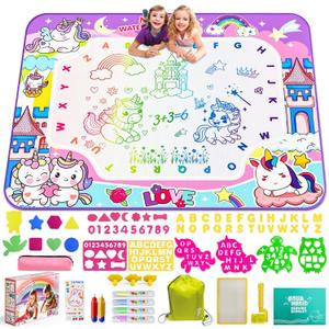 Water Doodle Mat,40 x 32 Inch Large Drawing Mat with Backpack,Educational Toys Gifts for Kids Boys Girls,Mess Free Painting for Toddlers Age 2 3 4 5 6 7 8 Year Old