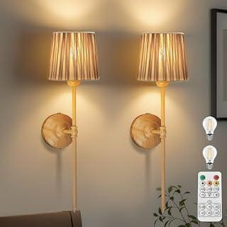 Wireless Wall Sconces Set of 2 for Bedroom Living Room, Battery Operated Wall Lights/Lamps Rechargeable Easy to Install, LED Wall Decor for Nightstand Entryway, Included LED Bulbs