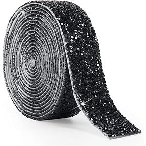 Tenn Well Self Adhesive Rhinestone Tape, 3 Yards x 30mm Resin Crystal Rhinestone Ribbon Decorative Bling Tape for Bathroom Mirror, Furniture, Wardrobe, Clothes, DIY Crafts, Halloween Decor (Black)