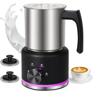 Milk Frother, 4-IN-1 Electric Milk Frother and Steamer, 17 OZ Stainless Steel Milk Frother Dishwasher Safe, Durable Silent Working Frother for Coffee, Hot and Cold Foam Maker, Black