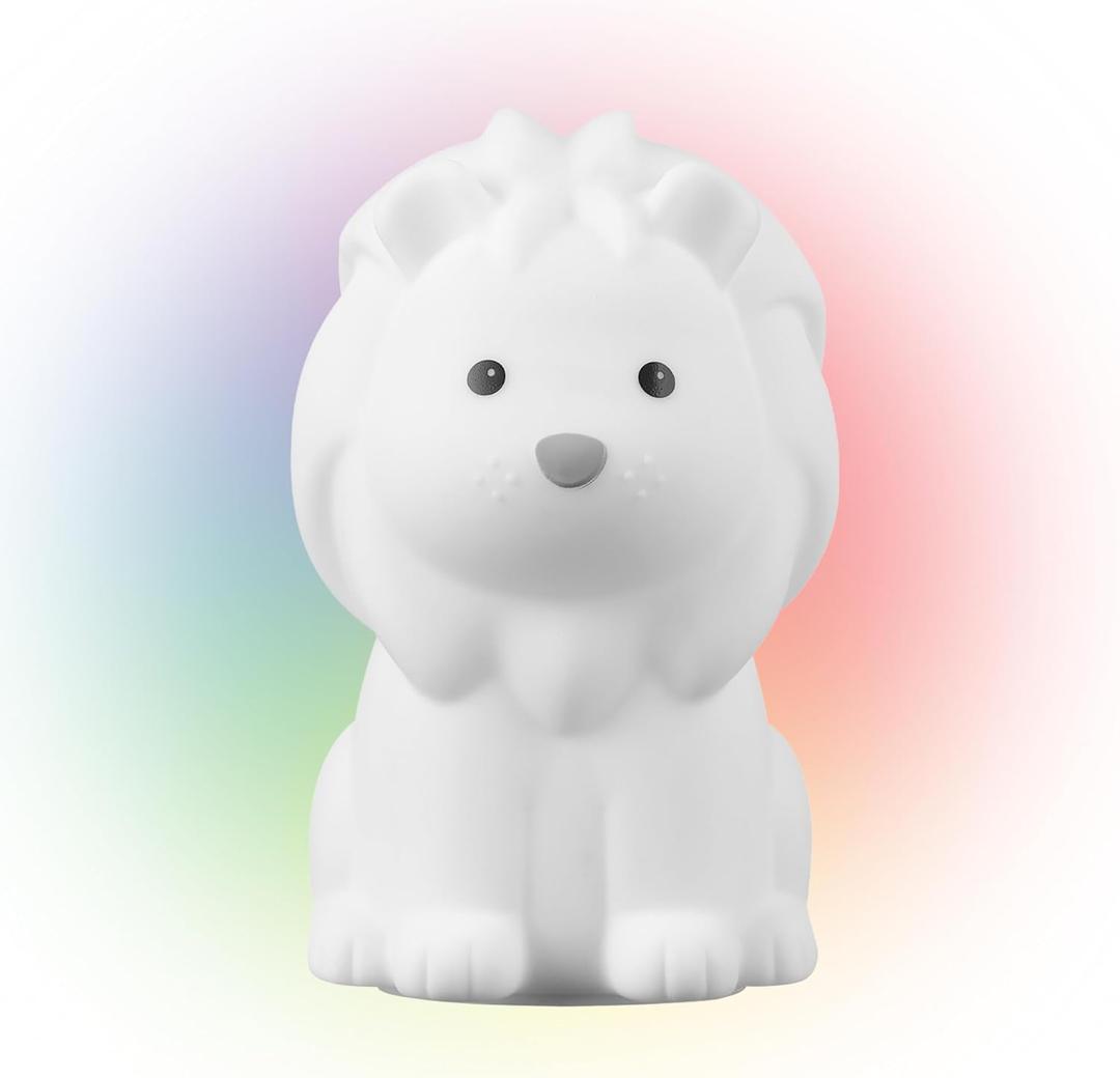 GLOBE Electric Lion Multicolor Changing LED Integrated Rechargeable Silicone Night Light, Table Lamp, Tap Light, White, Room Decor, Nightstand, Bedside Lamps