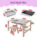 Kids Sensory Bins Table with 2 Stool, Multifunctional Children Interactive Activity Wooden Table Set for 1-3 Years, Drawing Table Play Sand & Water with Storage Bins Lid